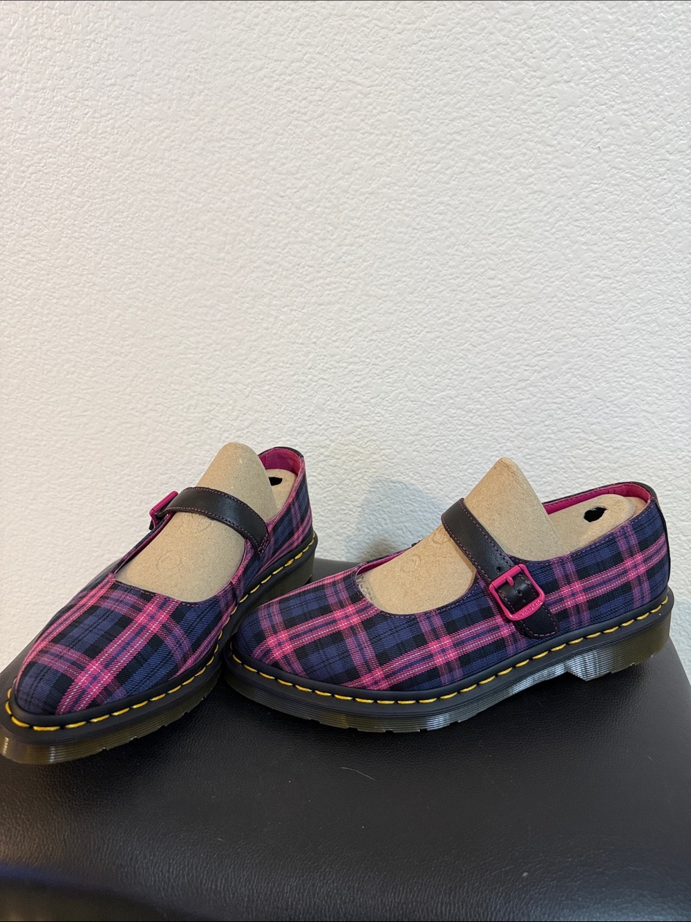 Dr. Martens Pink & Black Plaid Mary Jane Shoes Woman’s Size 10